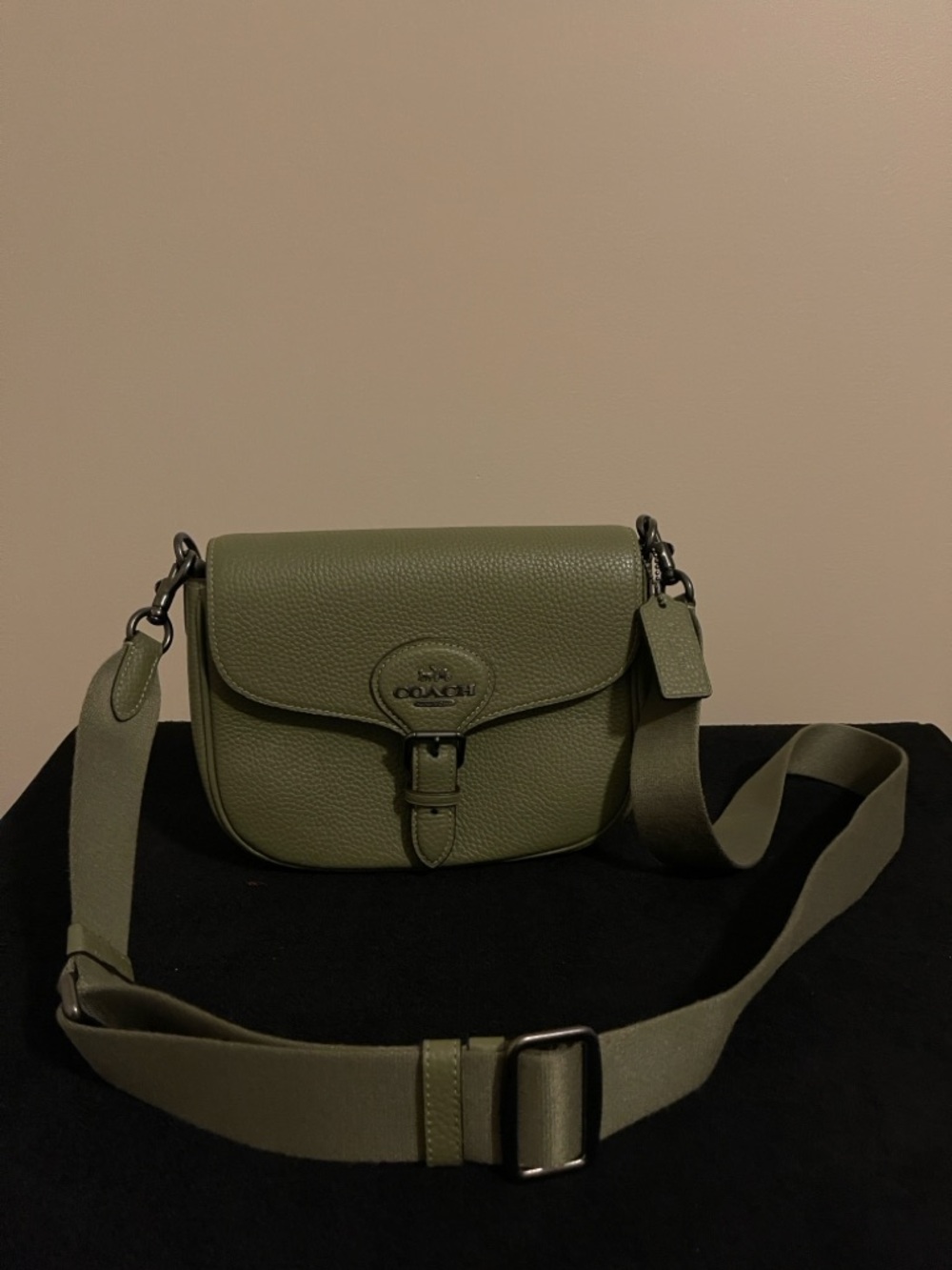 NWOT...Coach Olive Green Pebbled Leather Saddle Crossbody